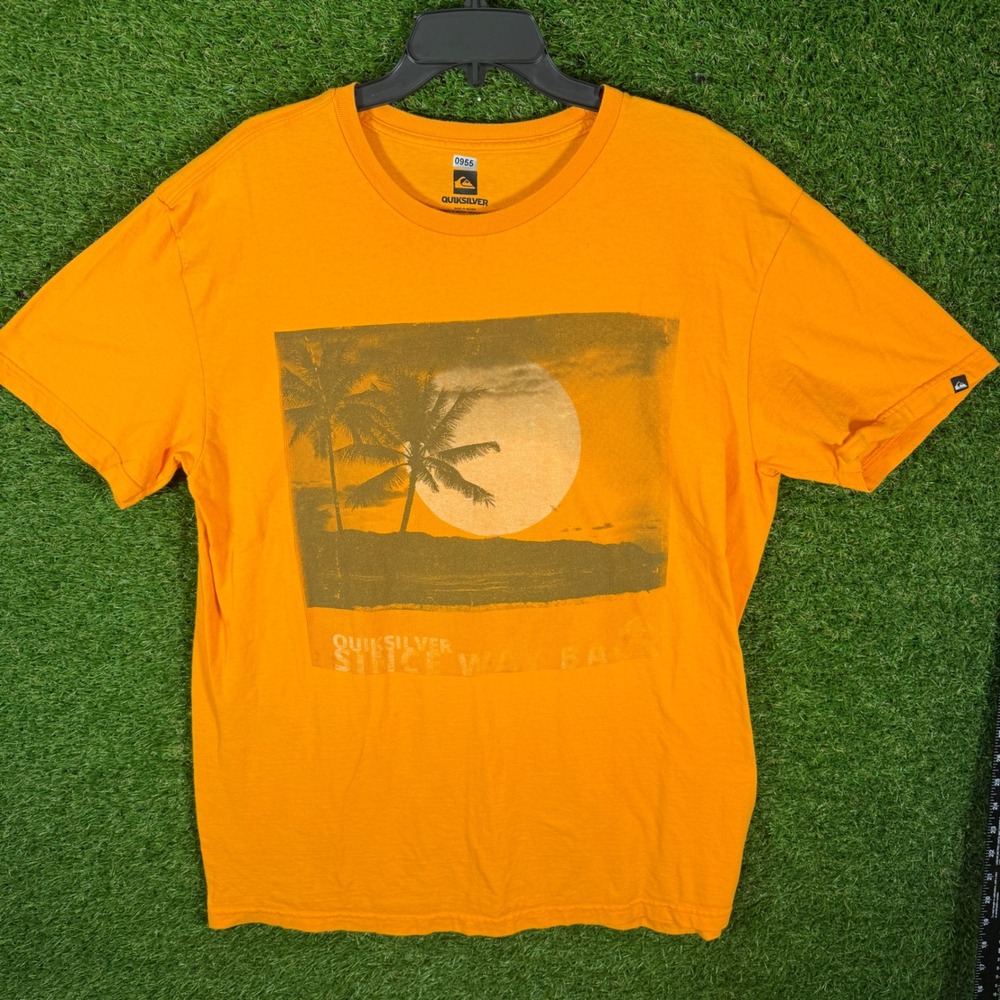 Quiksilver‎ Mens Orange Palm Tree Sunset Graphic T Shirt XL